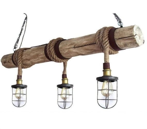 Houten hanglamp Rope Cage Bar